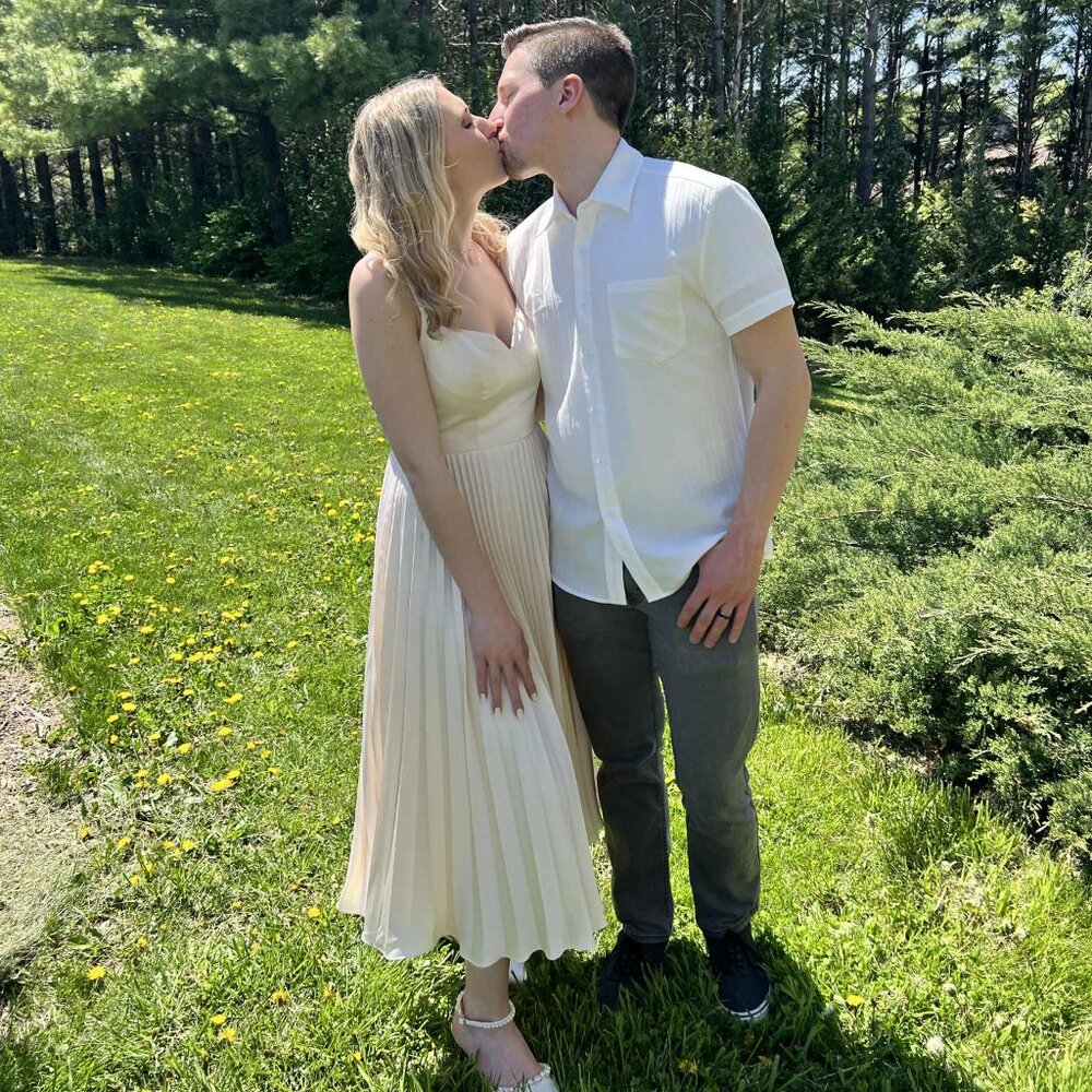 Azazie Emma Cream Pleated Midi Dress